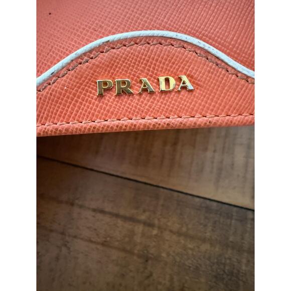 Prada Key Holder Wallet Women's Orange Saffiano Leather Made Italy Gold Hardware - Picture 7 of 13